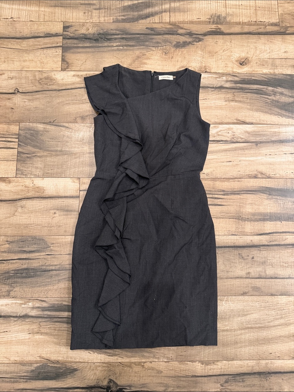 Calvin Klein Black Ruffle Sheath Mini Dress